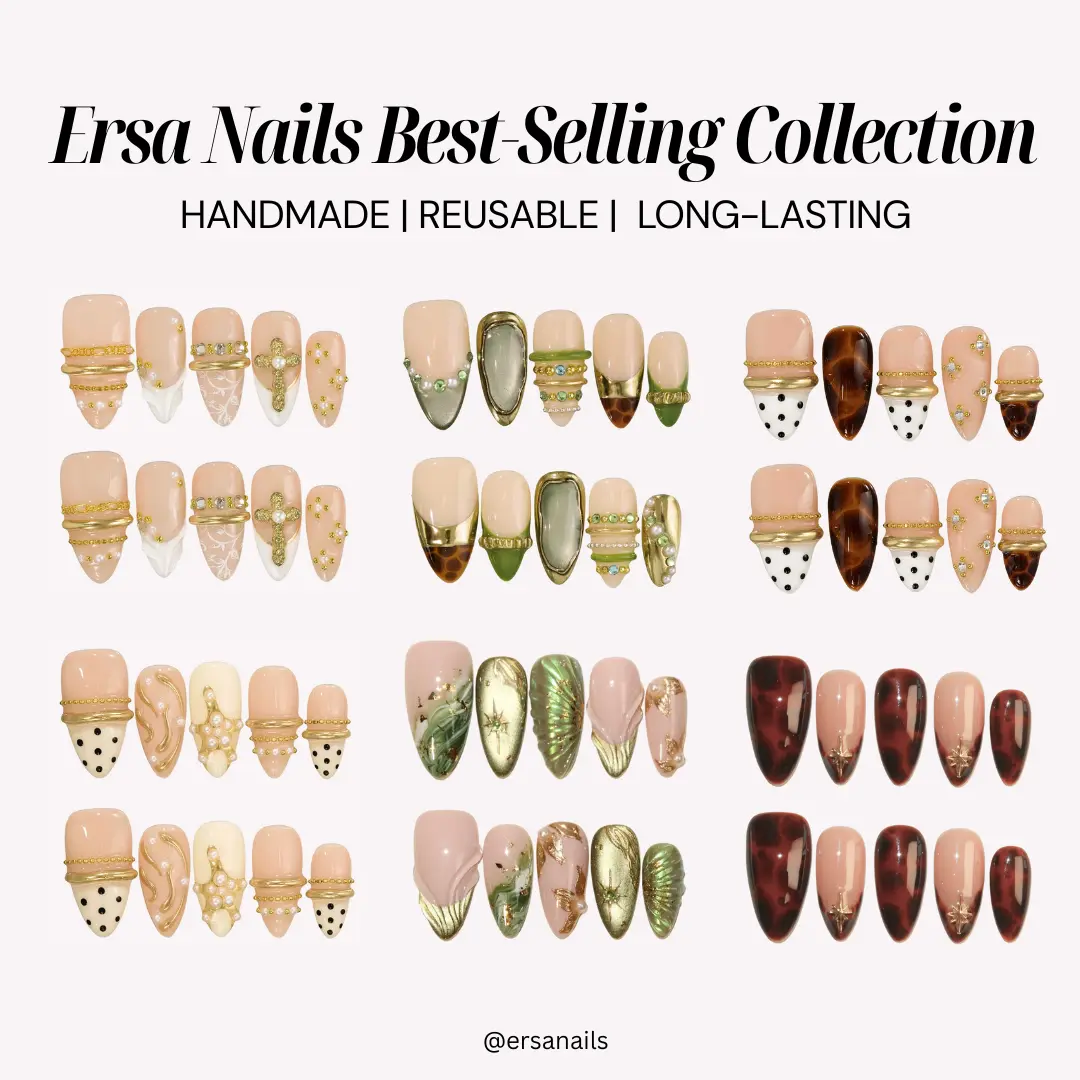 ErsaNails BEST-SELLING Collection – Handmade Press-On Nails 10PCS | Acrylic, Reusable, Salon-Quality, Long-Lasting, Glossy Design