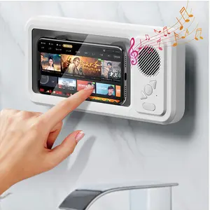 Waterproof box speaker, bathroom waterproof 360 ° rotating touch screen, Bluetooth speaker, watch movies, listen to music, phone holder Bluetooth speaker audio shower TV holder, Multifunctional Wireless Speaker, swimming pool, kitchen, bathroom, sink tikt