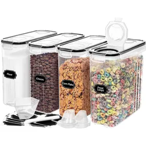 4PCS Cereal Containers Storage [4L/135.2 oz], Airtight Food Storage Containers with Pour Spout for Kitchen & Pantry Organization Storage, Plastic Cereal Dispensers, Measuring Cup & 20 Labels