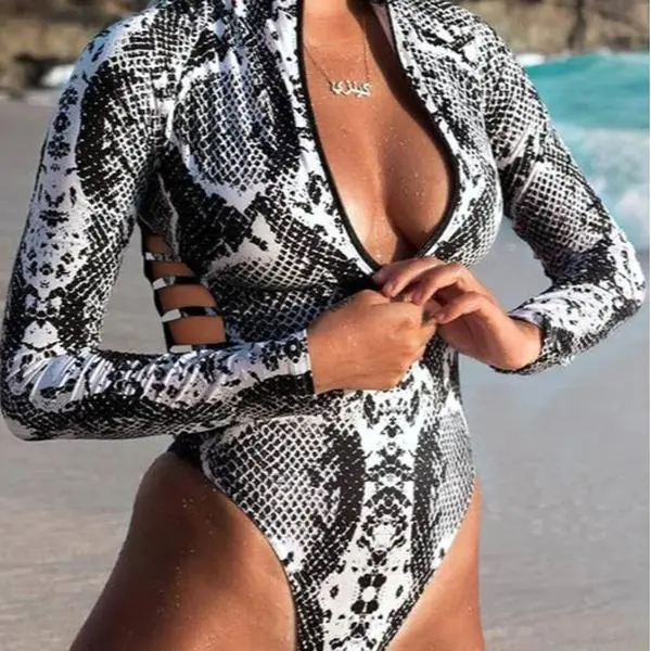 Animal Print Zipper Cut-Out Wetsuit