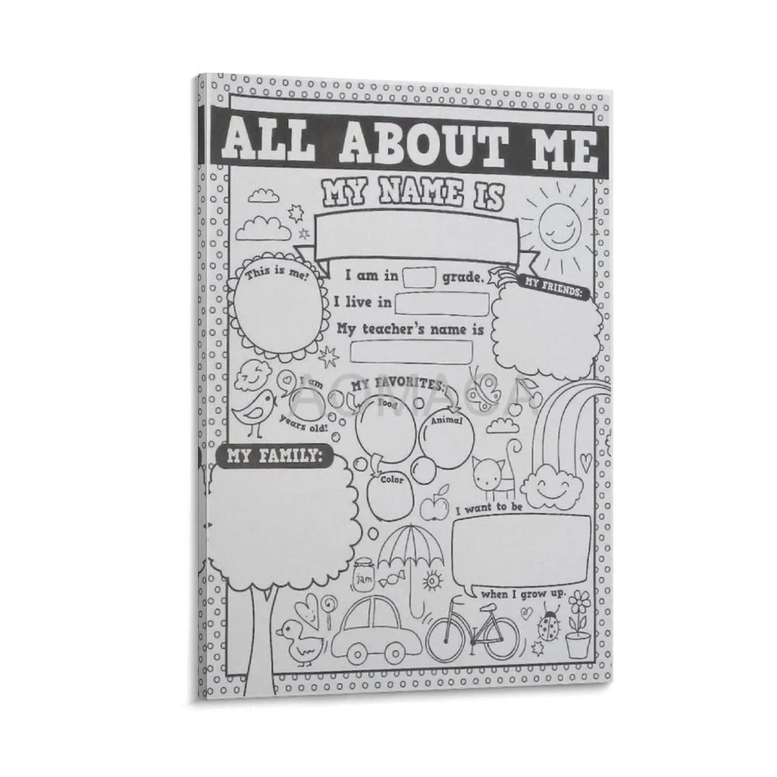 All About Me Posters Daycare Preschool Classroom Poster Student of The Month 1 Canvas Painting Canvas Poster Bedroom Decor Sports Landscape Office Room Decor Gift Frames Ornaments Wall Decoration