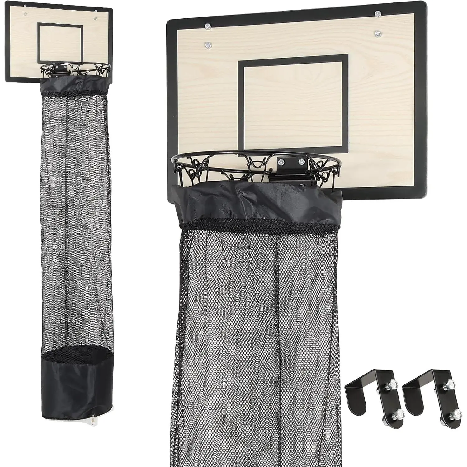 Wooden Basketball Laundry Hamper,Over the Door Basketball Hoop Laundry Basket with Zipper for  Room,Dorm Rooms,Bathroom,Saving Space Storage and Organization - White (White)