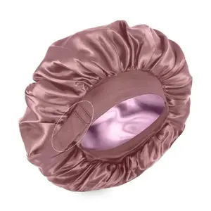 Satin Bonnet Silk Bonnet for Sleeping Silk Sleep Cap Double Layer Hair Bonnet with Elastic Tie Band for Curly Hair Night Cap (Bean Paste + Pink) Haircare Heatless Beanpaste&Pink Shower