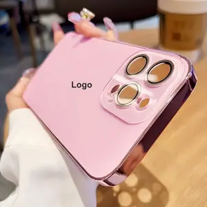 Luxury Plating Cute Case for iPhone 17/16/15/14/13/12 Pro Max Plus,Electroplated Original Color Glossy Glass Back Cover,Shockproof  Anti-Fall Protective High-Quality Phone Case for Girl Woman