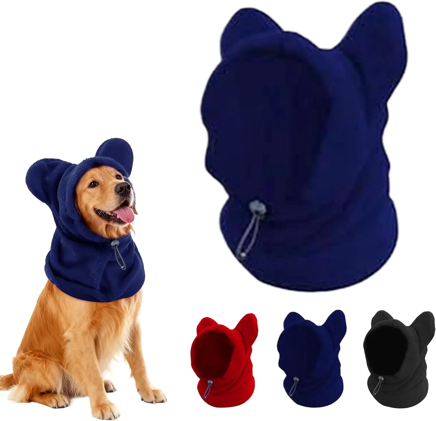 Dog Fleece Snood - Winter Hood with Ear Protection, Neck Warmer for Dogs (Blue, Medium)
