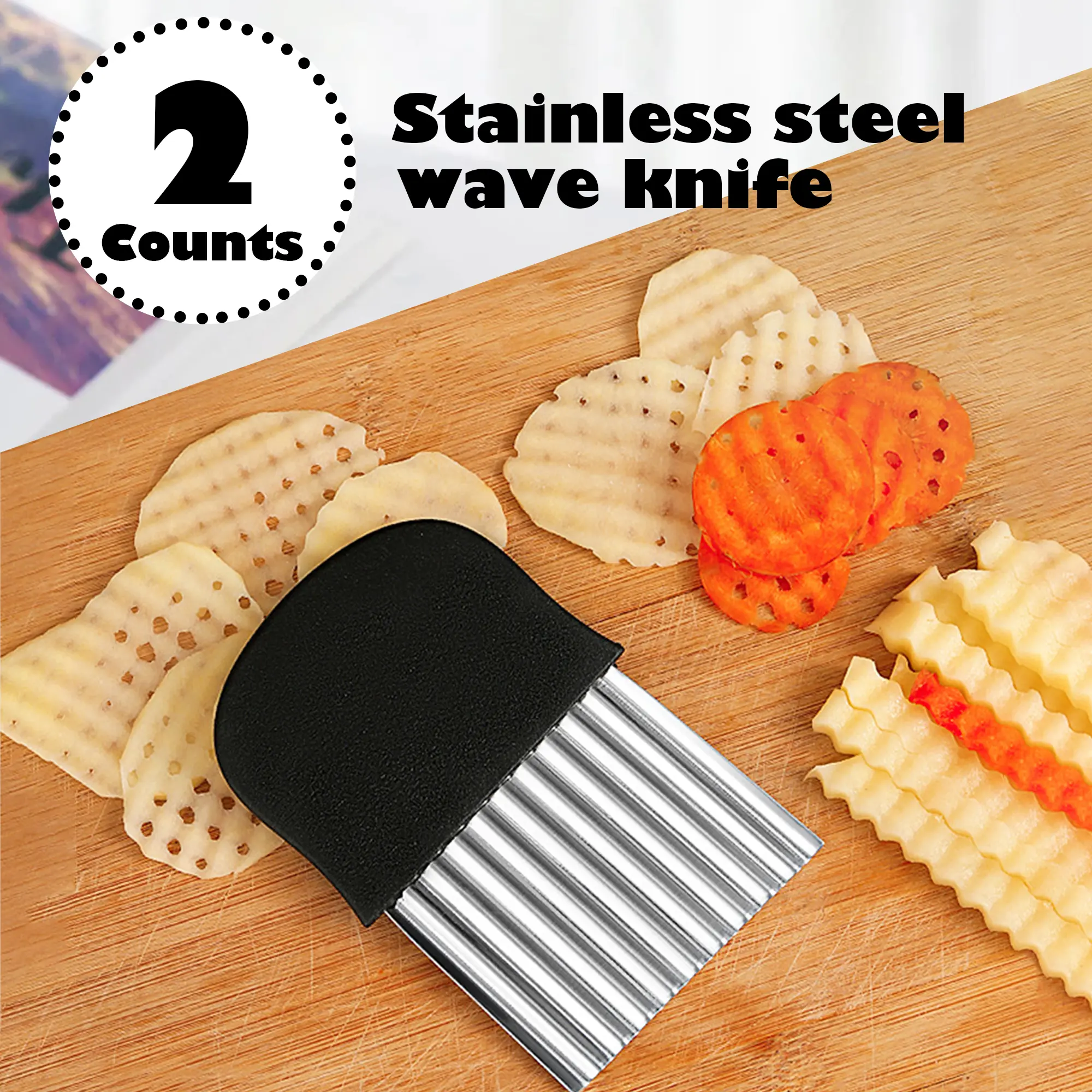 2 Counts Crinkle Cutter, Heavy Duty Potato Wavy Cutter - Rustproof Stainless Steel Blade for Fast Food Restaurant & Home Kitchen