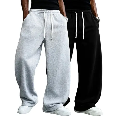Men's Solid-Color Wideleg Straight-Leg Comfy Pants - Plus-Size Athletic Casual Street Dance Loungewear with Effortless Style, All-Season Comfort