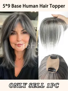 Real Human Hair Topper Wig Pieces, Women's Hair Cover, Breathable Invisible Hair Extensions, Human Hair Replacement Blocks, Inner Net 5x9 Grey Balck White Blonde Topper