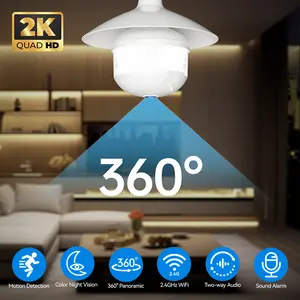 2K HD 2.4GHz WiFi Bulb Indoor Monitoring Security CCTV Camera, Lighting And Monitoring All-in-one, With 360 ° Panoramic, No Blind Spot, Built-in LED light, Full-Color Night Vision, Human Tracking Motion Detect, Message push, Two-way Audio