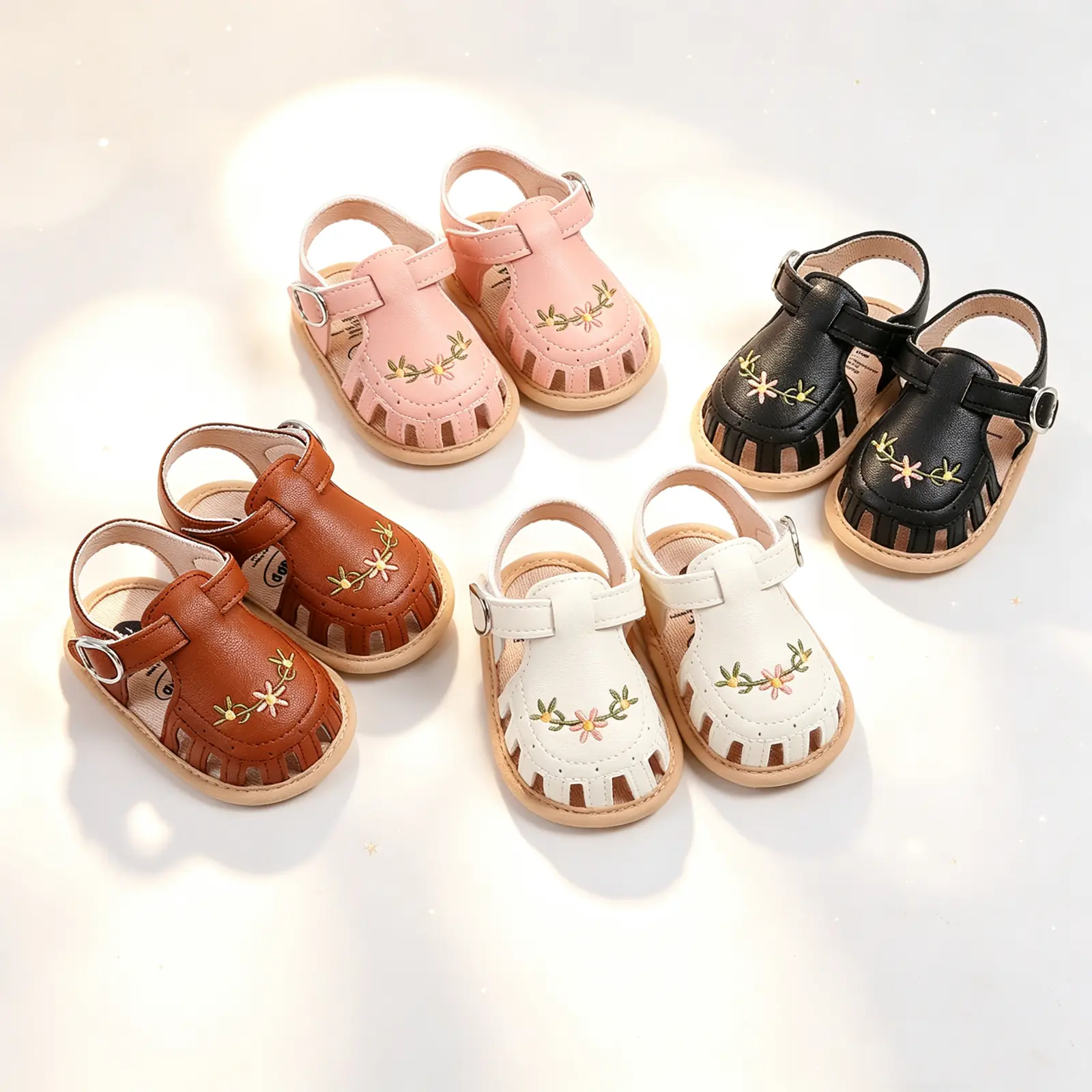 Baby Girl Leather Floral Sandals - Non-slip Embroidery, 12cm Summer Flats for 12-18 Months Casual Daily Wear (Yes for Comfort & Practicality)