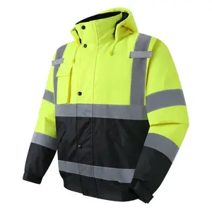 HighVisibilityReflectiveJacketsforMen,WaterproofSafetyJacketwithPockets,HiVisYellowCoatswithBlackBottom,MensWorkConstructionCoatsforColdWeather