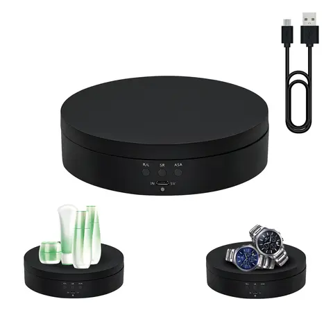 Mcbazel 360-Degree Rotating Display Stand - 1x Unit, 5.4in Rechargeable Low-Noise Electric Turntable, 0-5kg Max Load Black Home Organizer with 1x Micro-USB Cable, 1-Layer ASA Angle Regulation for Jewelry, Photography Products