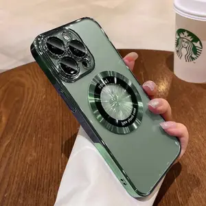 For iPhone 14 15 Pro Max Luxury Clear For Magsafe Cases For iPhone 15 14 13 12 11 Pro Max Plus Magnetic Case Plating Soft Silicone Wireless Charge Cover