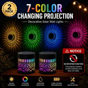 2-Pack Solar Mandala Projector Wall Lights, Waterproof Durable Metal Fence Light, Outdoor Decorative Lights for Garden, Patio, Backyard and Courtyard