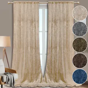 BTTO 2 Panels Luxury Crushed Velvet Curtain Floral Damask Thicken Window Drape Darkening Drapes Solid Thermal Isolate Light Heat Blocking Curtain Rod Pocket Back Tap Clip Pleat Hook Pin Hook Heading Living Room Bedroom Home Interior Decoration Accessories