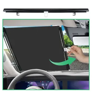 Automatic retractable sunshade for car, 58*125 black polka dot