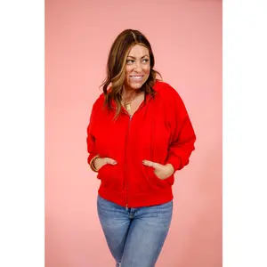 Ruby Red Zip Up Hooded Jacket