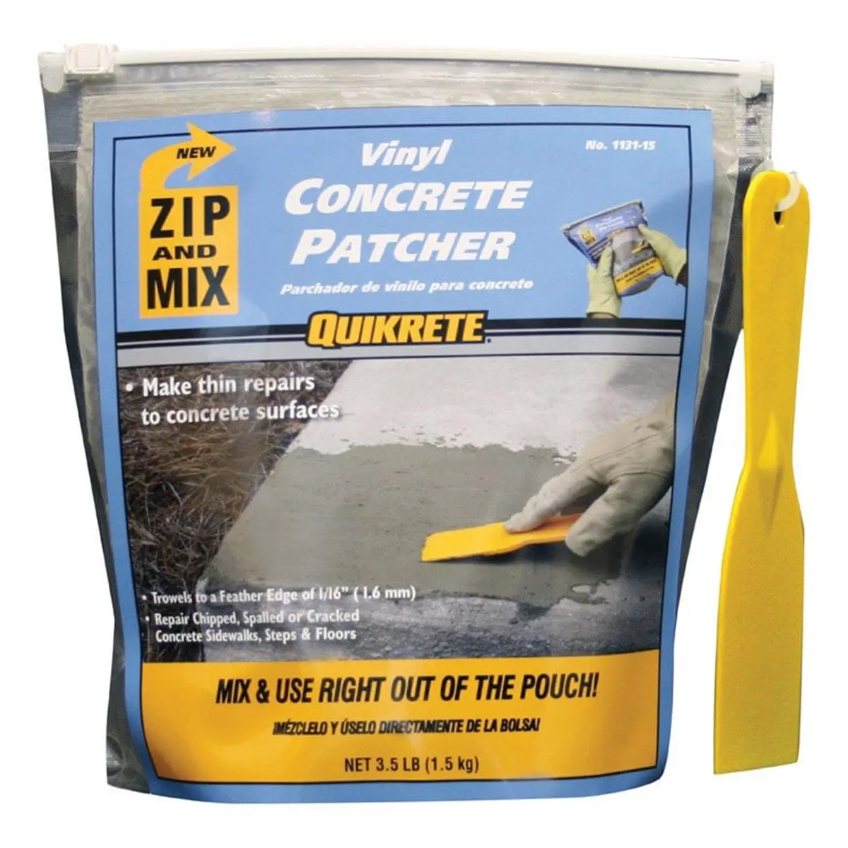 Quikrete 5625082 3.5lb Gray Vinyl Concrete Patcher - Easy-to-Apply Adhesives, Repair Paste Sealers, Concrete Repair Material with Durable Bond, Fast-Setting Flexible Resilient Cement for Driveways