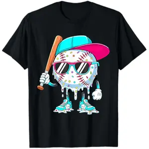 Baseball Life Style 101 Apparel Drip Baseball  T-Shirt,Unisex Casual Cotton Short Sleeve Shirt for Baseball Fans Game Day Gift
