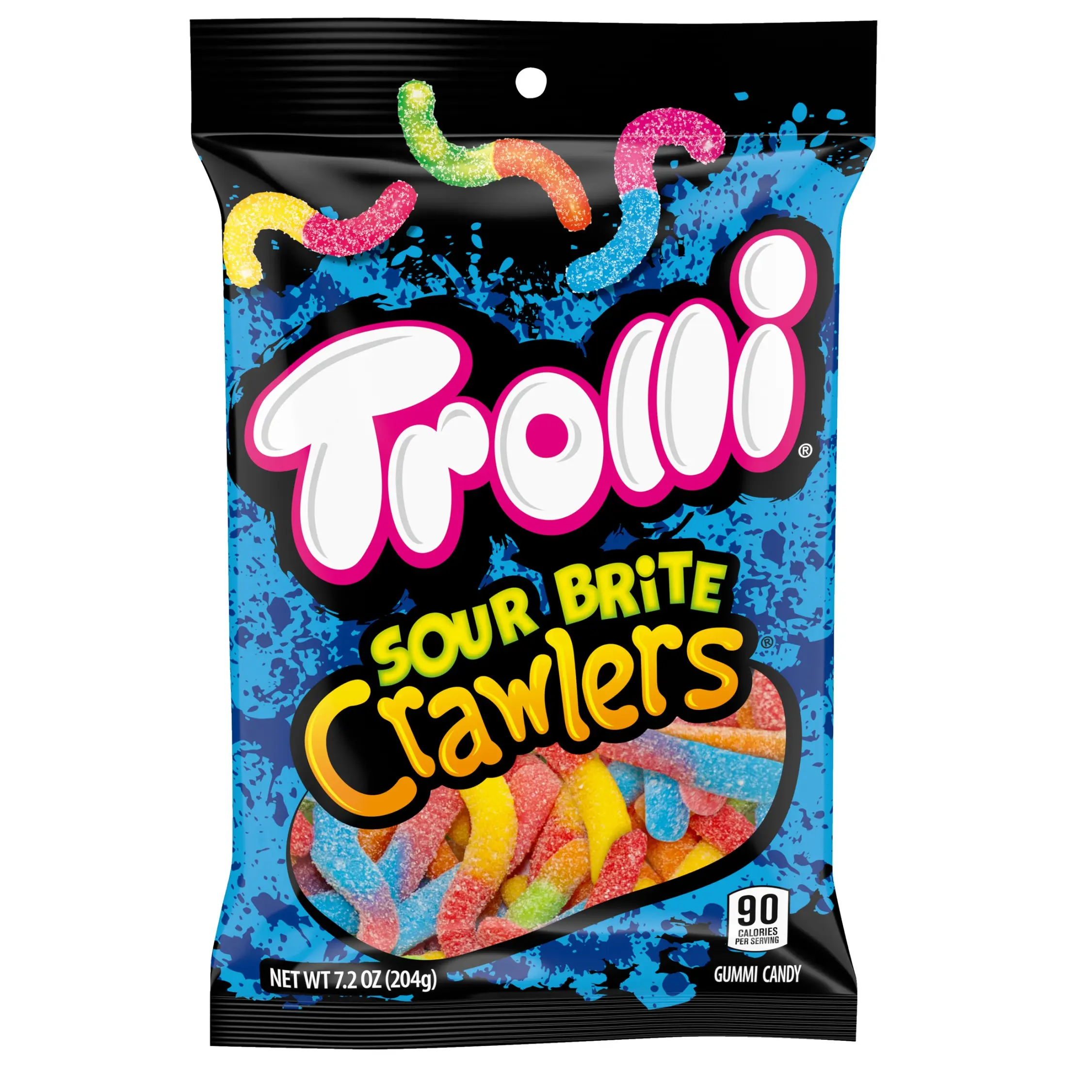 Trolli Sour Brite Crawlers Candy Cherry-Lemon Strawberry-Grape & Orange-Lime Sweet and Sour Gummy Worms 7.2 oz Bag