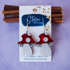 Red Mushroom Dangle Earrings