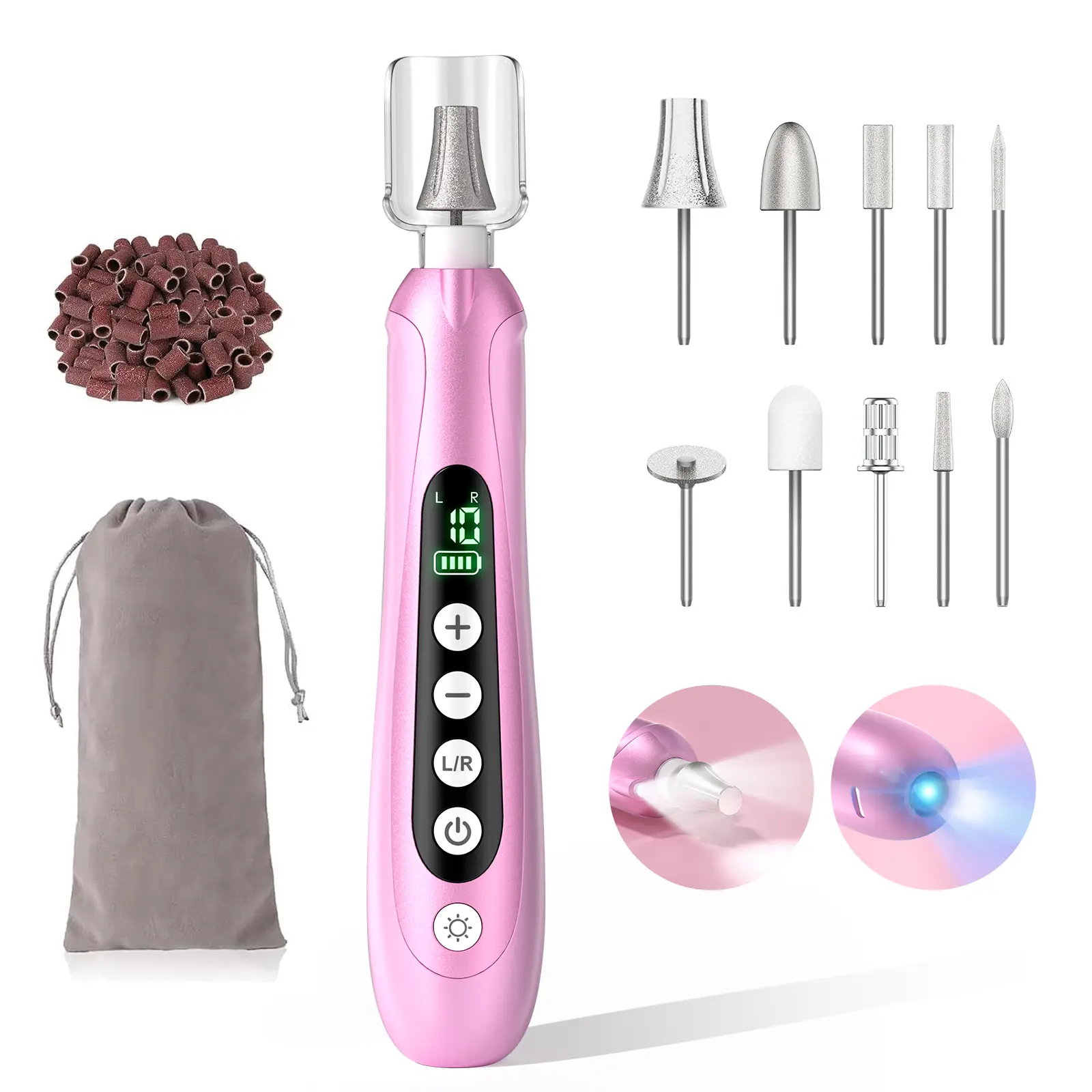Electric Nail File Drill, 3000MAH Cordless Electric Nail Drill, Rose Pink