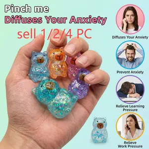 Crystal Capi-Bala Squeezable Toy, transparent and colorful style, glittery quicksand texture pattern, 3D cute bear shape, stress-relieving, Stress relief squishy, suitable for office breaks