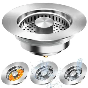 New Upgraded 3-in-1 Kitchen Sink Drain Strainer Stainless Steel Sink Stopper Anti-Clogging Food Catcher Basket for US Standard 3 1/2 inch Drain pop up sink drain stopper