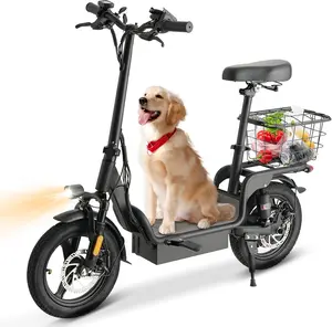 Electric Scooter with Seat - 550W Peak Motor Foldable E-Scooter for Adults, 25 Miles Range 14” Pneumatic Tire Dual Disc Brake Black