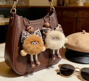 Super cute little coal ball plush pendant, made of faux rex rabbit fur, exquisite decoration for girls' backpacks and keychains