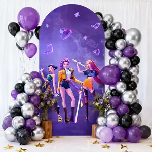 Purple Girl Chiara Arch Cover 6.56FT, Double-Sided Spandex Fitted Backdrop Cover for Round Top Arch, Girl Birthday & Themed Party Decor