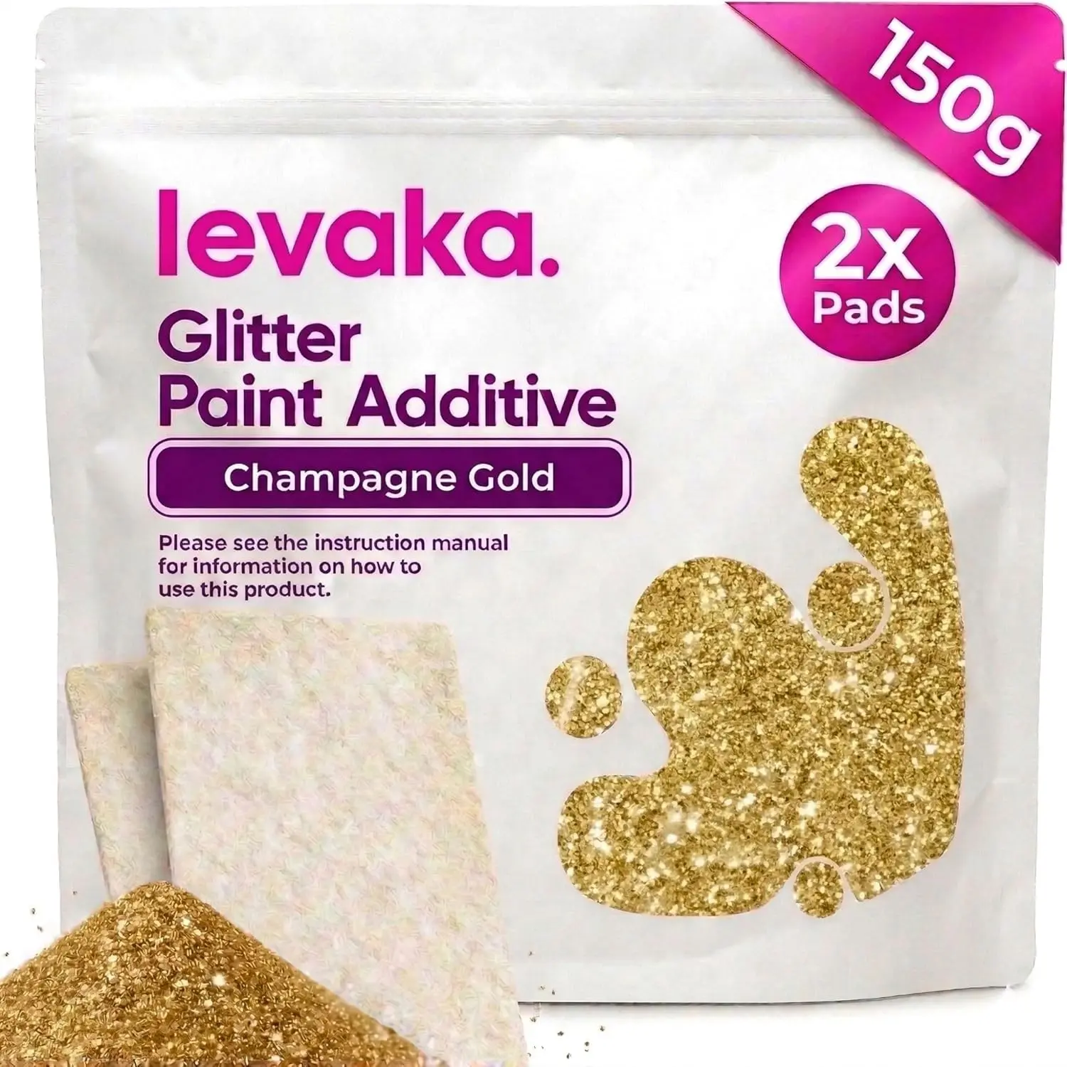 Glitter for Paint [5.3oz] – Champagne Gold with 2 x Buffing Pads – Glitter for Painting Walls for Luminous Paint Finish on Interior or Exterior Walls, Ceilings, and Wood - Glitter Paint Additive
