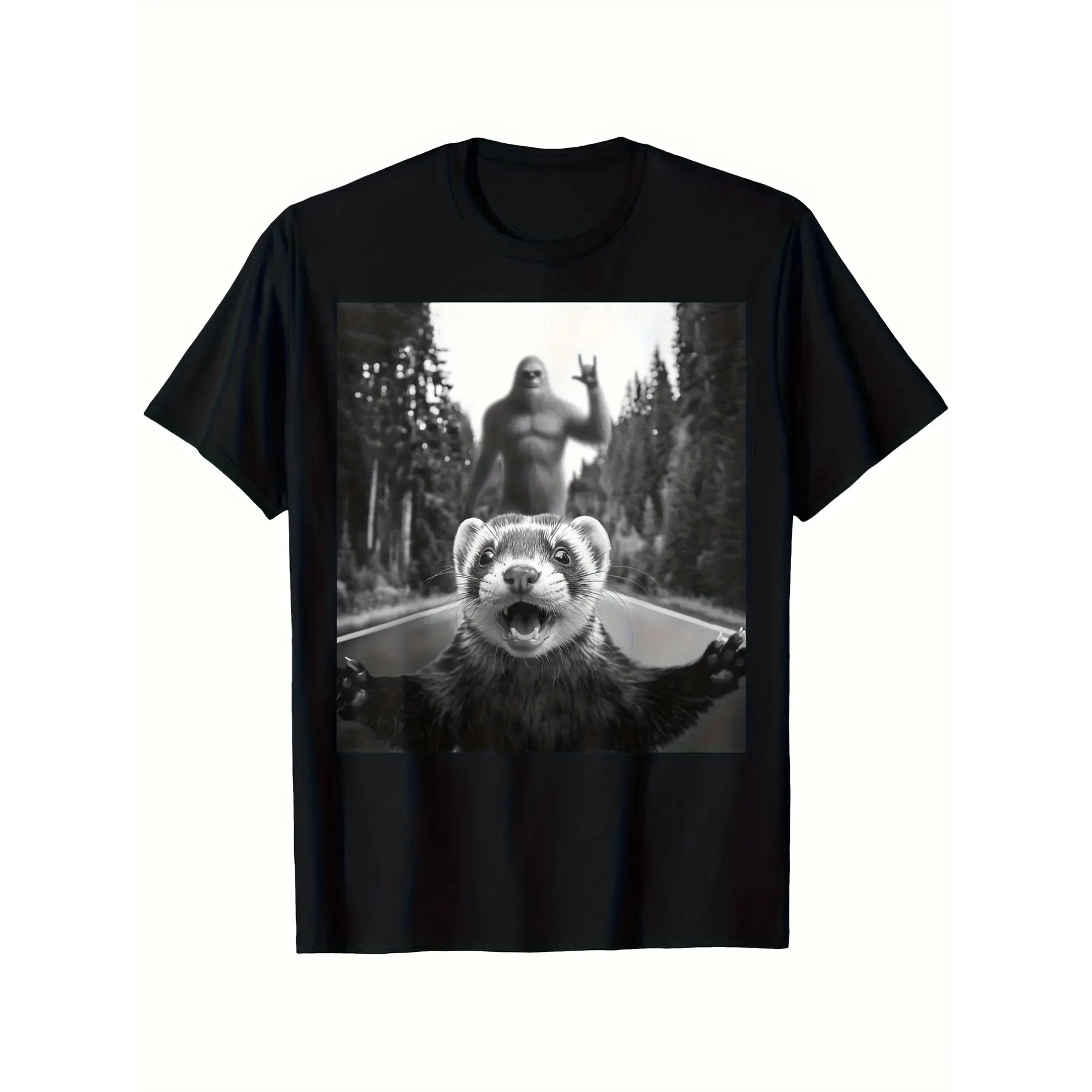 Funny Ferret Selfie T-Shirt for Men  Women - 100 C unisex soft cotton short sleeve t shirt, vintage graphic casual tee for men women teens, perfect birthday holiday gift for camping travel gym daily street  wear