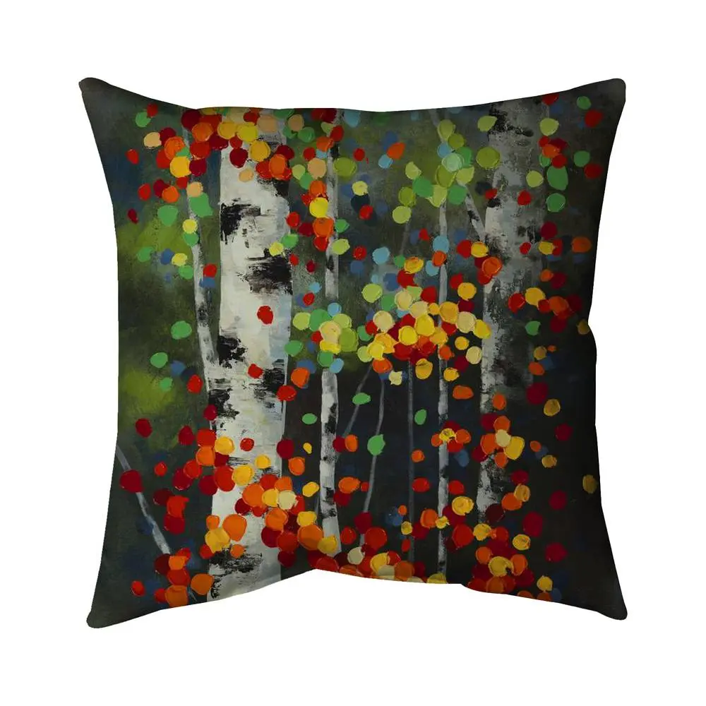 Begin Home Decor 5542-2020-LA55 Modern Polyester Outdoor Throw Pillow, 20x20 in., Colorful Dotted Leaves Birches Green, UV Protected, Lightweight Construction, for Garden Outdoor Seating, All Seasons
