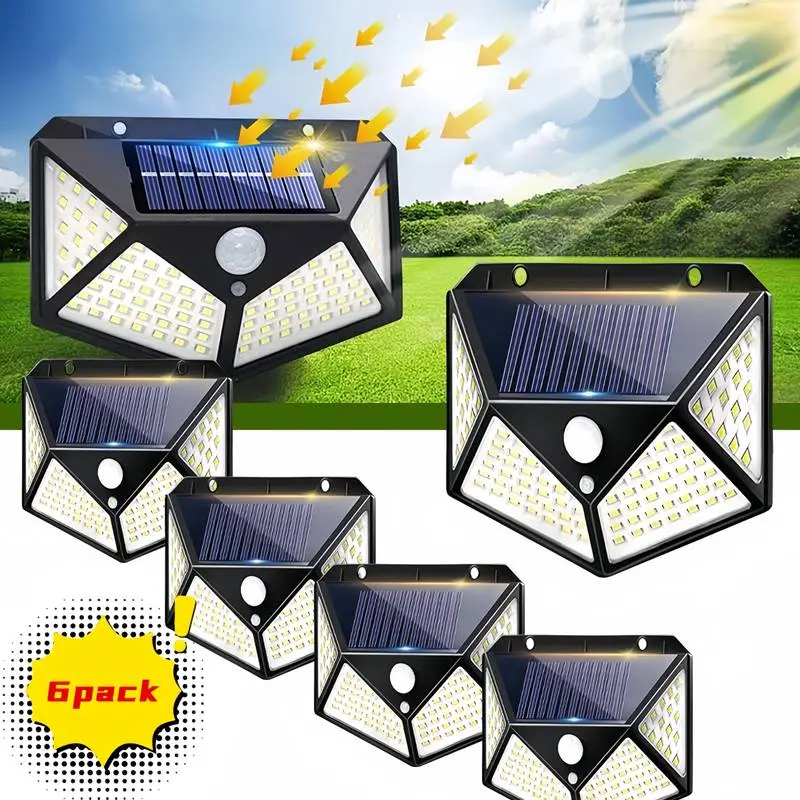 100LED Motion Sensor Wall Light, Bright Waterproof 3-Mode Smart Security Fixture, Solar-Powered Outdoor Landscape Lights with No Wiring for Balcony, Garden, Solar No Wiring, Outdoor Gadgets