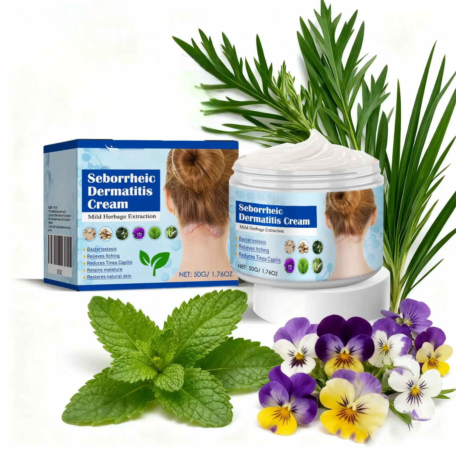 Folliculitis Care Cream, Soothing & Mild Botanical Herbal Body Cream with Menthol for Face & Scalp, Daily Skin Repair Moisturizer, 50g, Cool Mint, Face & Body, Botanical Floral Body Lotions & Creams