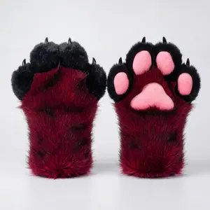 Fursuit Paws, Faux Fox Fur Furry Hand Paws, 3D Realistic Plush Animal Paw Gloves for Fursuit, Cosplay, Halloween, Furry Costume Accessories