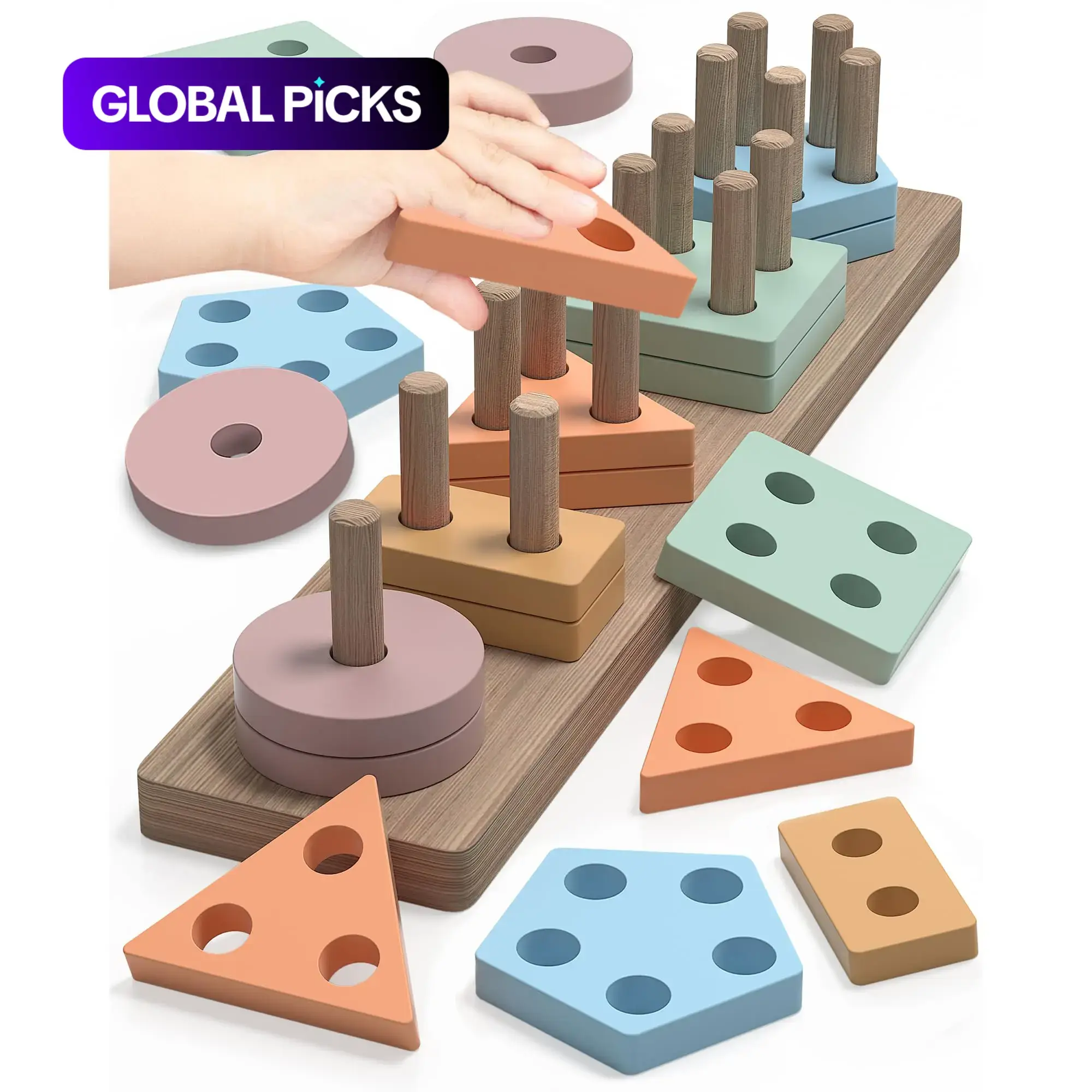 Montessori Toys for Boys & Girls, Shape Sorter Wooden Toys for Toddlers, Preschool Toddler Puzzles, Wooden Activity Cubes, Ideal Gift for Kids #GLOBAL PICKS