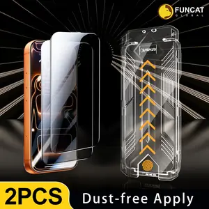 [2PCS] FUNCAT GLOBAL Screen Protector For iPhone 1716/15/14/13/12 Dust-free Applicator (Reusable Easy Installation) Headset Covered, Fully Protection, Fingerprint-proof, Electroplated Layer, Tempered glass