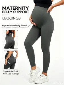 Maternity Solid Color High Waist Leggings, Casual Comfy Breathable Skinny Pants for Pregnancy & Postpartum, Maternity Bottoms for All Seasons, Pregnancy Clothes, Postpartum Outfits
