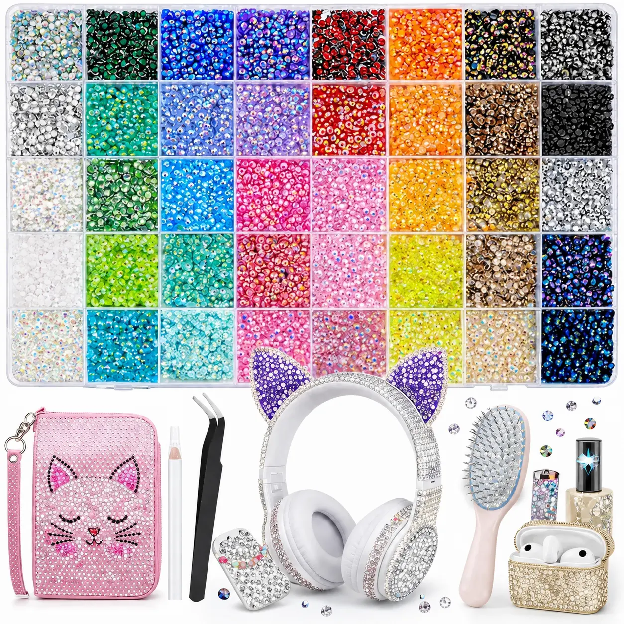 32000Pcs 3mm Flatback Resin Rhinestones, 40 Assorted Colors DIY Craft Beads Kit with Tweezers, Decorative Gems for Tumblers, Phone Cases, Nail Art, Crafts, Gift for Women ultimate creative handmade custom