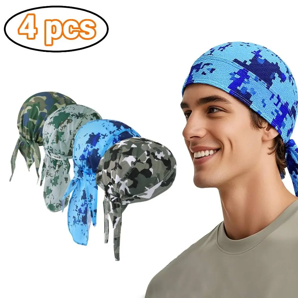 4pcs Sweat Wicking Beanie Cooling Skull Cap Motorcycle Head Wrap Bandana for Men Women headband hair soft scarf