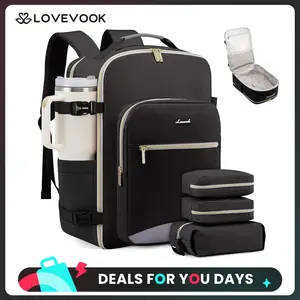 LOVEVOOK TSA-Friendly Carry-On Travel Backpack with 3 Packing Cubes and Laptop Compartment-Personal Item, Airline Approved Travel Bag for Hiking, Travel Essentials, Overnight and Weekend Trips. DealsForYouDays