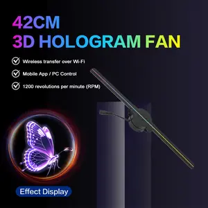【US】3D Projection Light, Dual-Blade 42cm 3D Holographic LED Display Light, Plug-and-Play 3D Holographic Advertising, Includes App and WiFi, 224 RGB LEDs, Ideal for Holidays, Parties, Commercial Use, Valentine's Day Gifts
