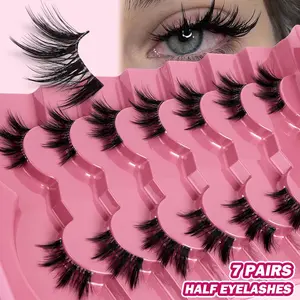 MAGEFY 7 Pairs Manga Spiky Half Eyelashes Set - D Curl 3D Fluffy Faux Mink Cat Eye Lashes, Ultra-Thin Seamless Band, Lightweight & Reusable, Dramatic Voluminous Look for Anime Makeup, Daily Wear, Dating & Party, Perfect for Effortless Eye Enhancement