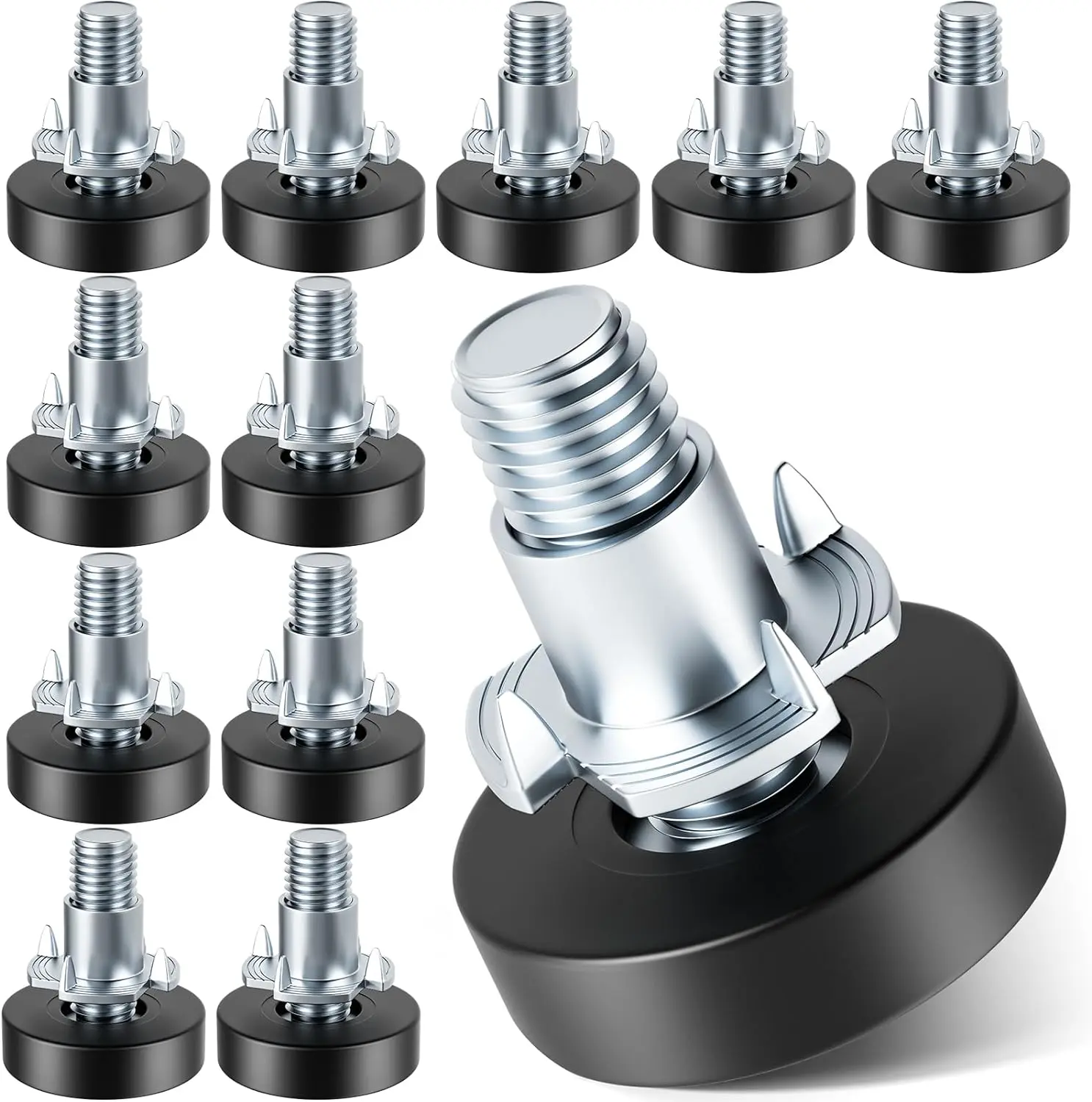 MROCO Galvanized Steel Heavy-Duty Furniture Leg Levelers with T-Nuts, Adjustable Screw-On Design, 0.29in Base Thickness, 1in Base Diameter, Floor-Scratch Safe Hardware for Tables & Chairs, Supports 200lbs+ for Wood/Laminate Floors
