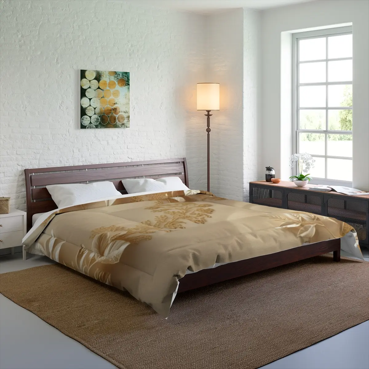 Serene Oasis Comforter - Style Meets Comfort in 100% Polyester with Double Square Quilting for Twin Full Queen King Cal King Sizes