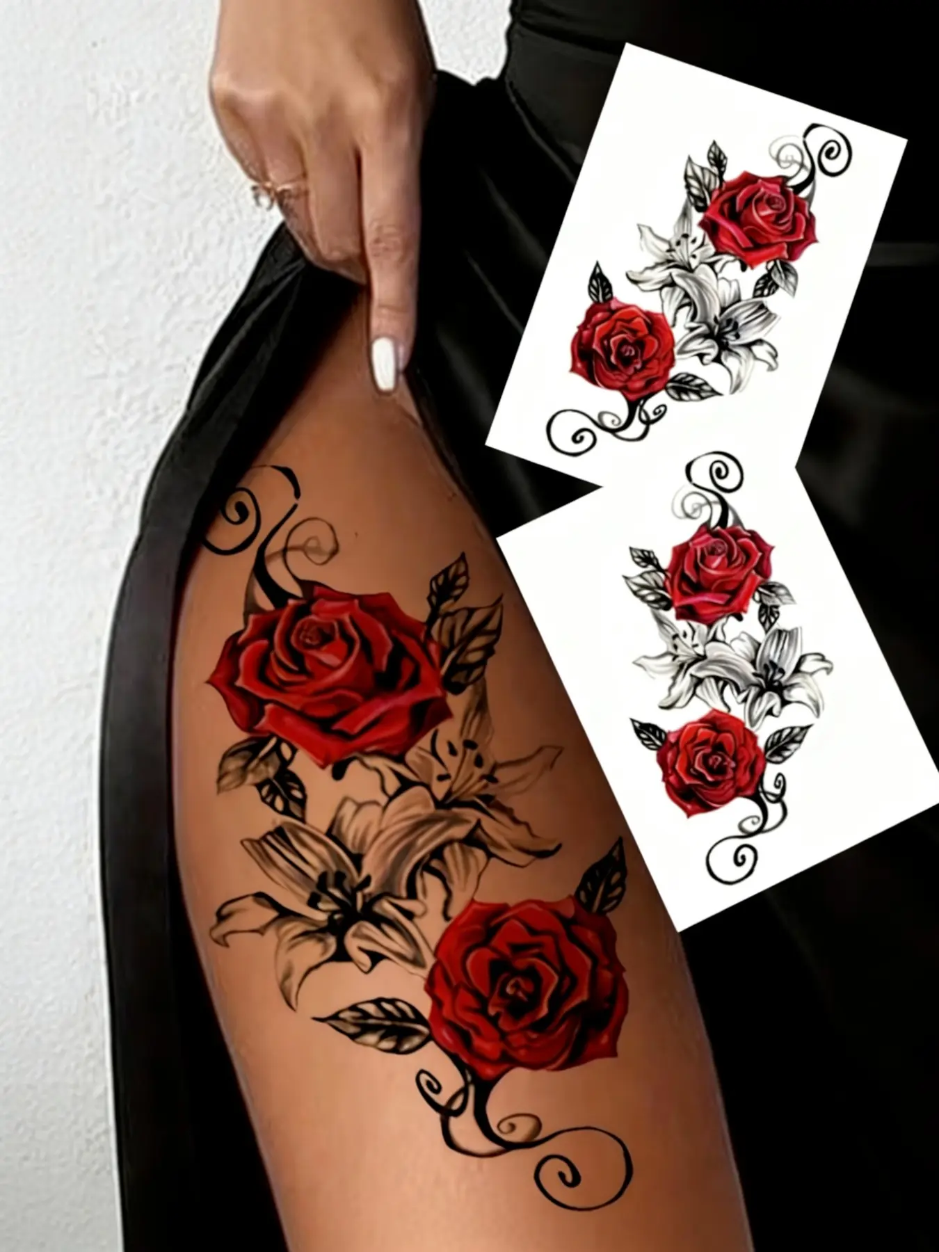 Temporary Rose Tattoo Stickers, Rose Pattern, Dance Girl Chest and Thigh Design, Waterproof, Perfect for Women, Waterproof Temporary Tattoos, Fake Tattoos