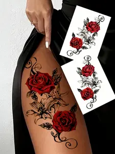 Temporary Rose Tattoo Stickers, Rose Pattern, Dance Girl Chest and Thigh Design, Waterproof, Perfect for Women, Waterproof Temporary Tattoos