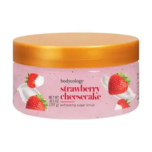 Bodycology Exfoliating Sugar Scrub, Strawberry Cheesecake – Gently Buffs & Softens Skin with Sweet Dessert Scent – 10.5 oz Jar